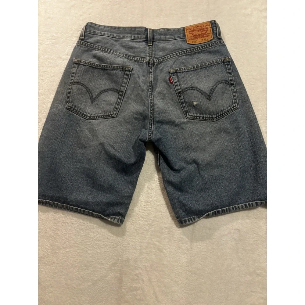 Levis 569 Jeans Shorts Mens 32 Blue Denim Cotton Loose‎ Straight Fit Distressed